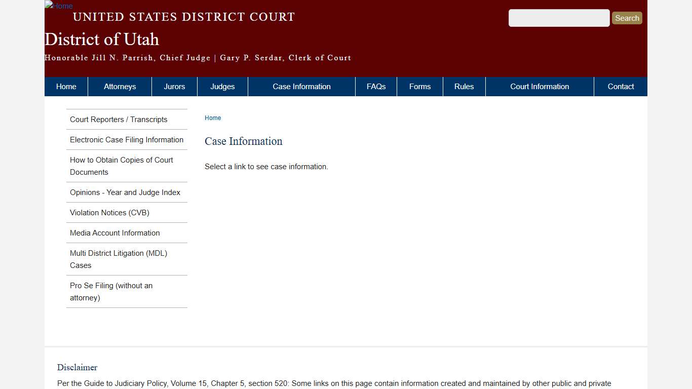 Case Information | District of Utah | United States District Court
